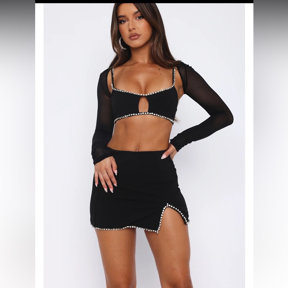 White Fox Boutique Black Mini Skirt with Silver Accents